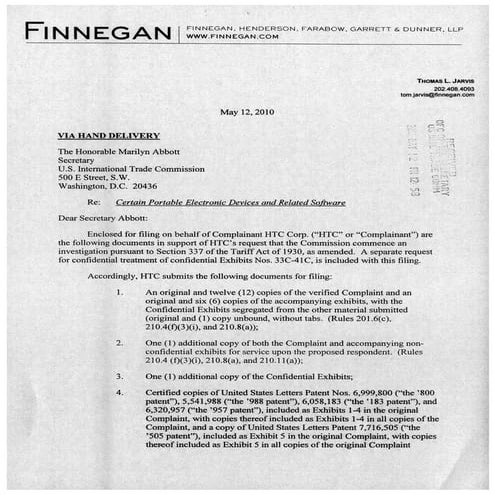 HTC ITC Complaint to Apple