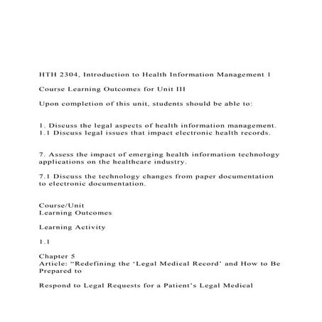  HTH 2304, Introduction to Health Information Management 1.docx