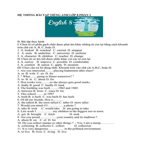 Hệ thống bài tập tiếng anh lớp 8 phần 1