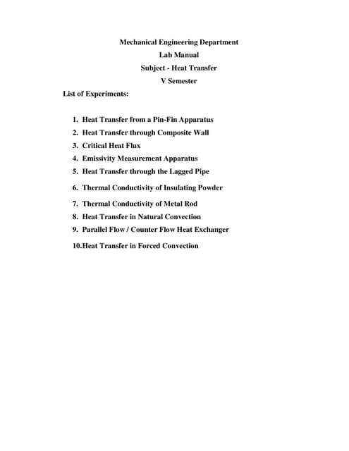 Heat transfer(HT) lab manual