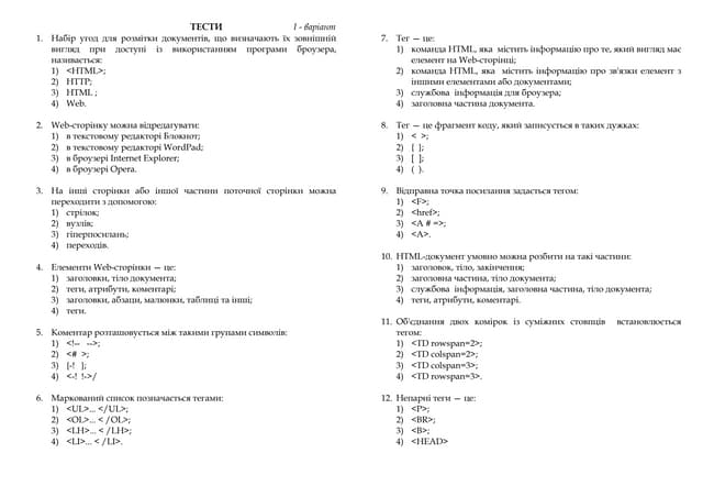 тести Html