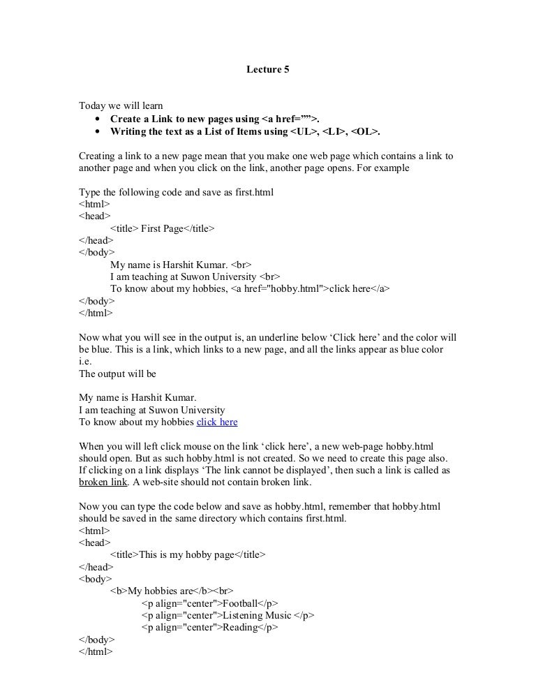 Html basics 4 anchor list