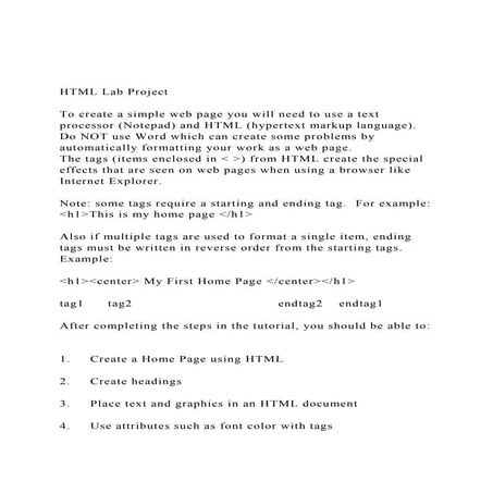 HTML Lab ProjectTo create a simple web page you will need .docx