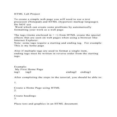 HTML Lab ProjectTo create a simple web page you will need .docx