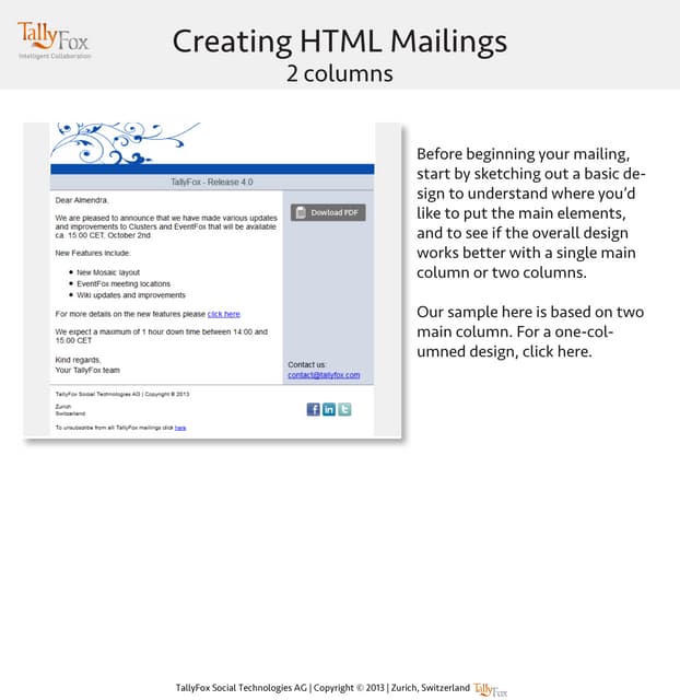 Custom HTML mailings 2columns