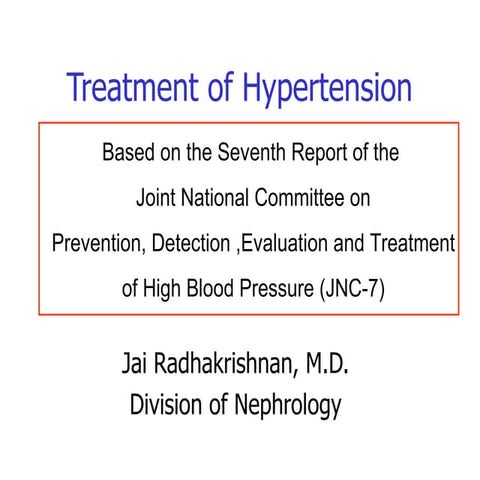 JNC 8 guideline to Management of Hypertension | PPTX