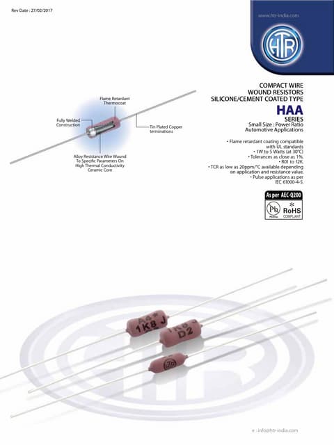 HAA - COMPACT WIRE WOUND RESISTORS SILICONE/CEMENT COATED TYPE