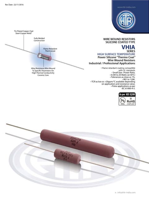 VHIA - WIRE WOUND RESISTORS SILICONE COATED TYPE