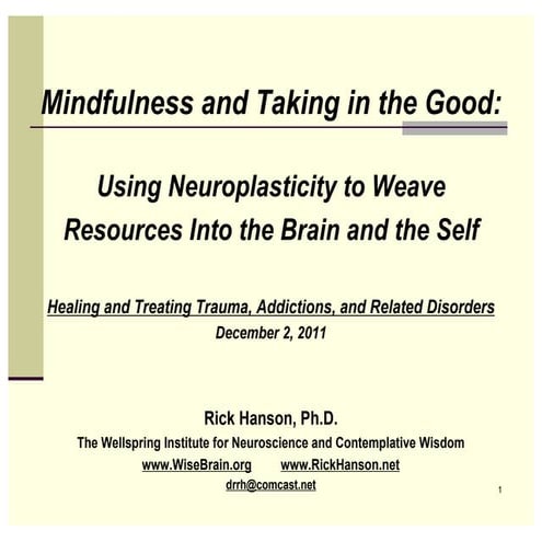 Mindfulness and Taking in the Good: Using Neuroplasticity to Weave Resources ...