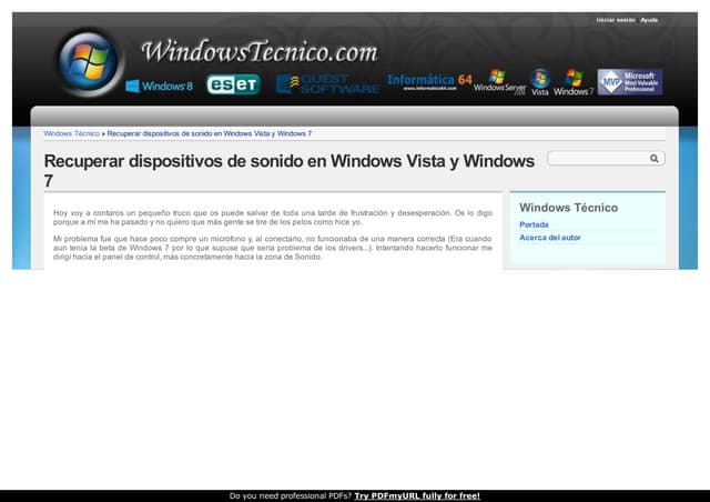 Recuperar dispositivos de sonido en Windows Vista y Windows 7