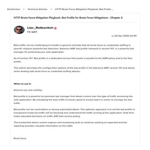 HTTP Brute Force Mitigation Playbook Bot Profile for Brute Force Mitigations ...