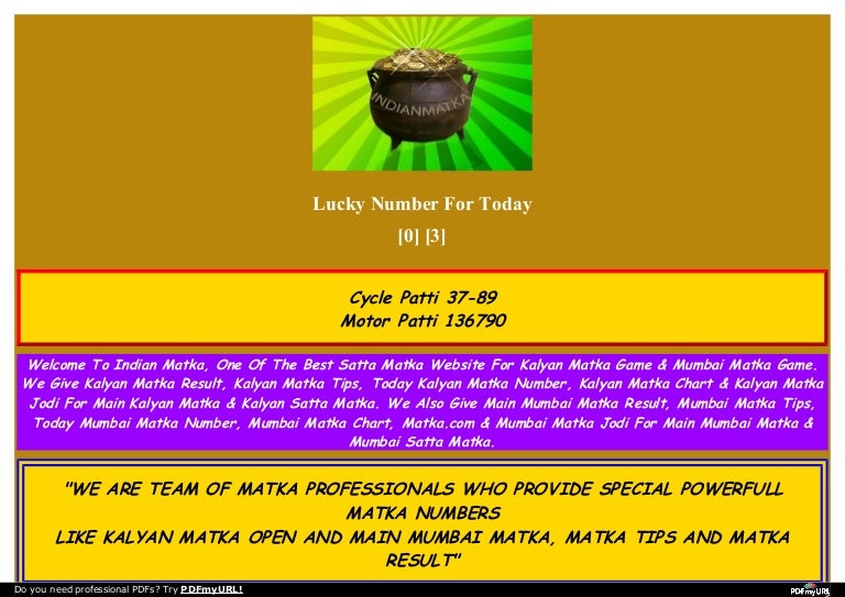 Matka Lucky Chart