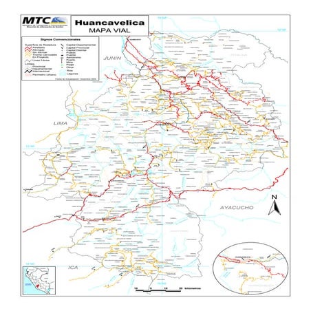 Mapa vial del departamento de Huancavelica