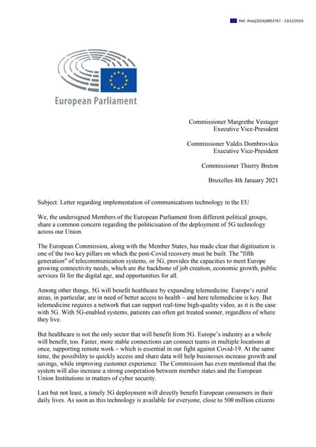 Lettre Huawei et Parlement européen Soir