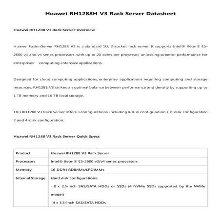 Huawei rh1288 h v3 rack server datasheet | DOCX