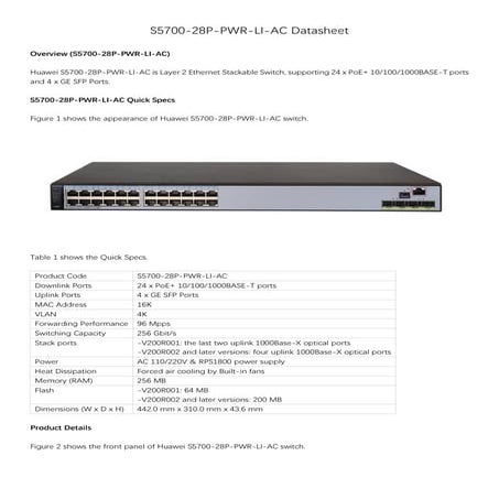 Huawei s5700-28-p-pwr-li-ac datasheet