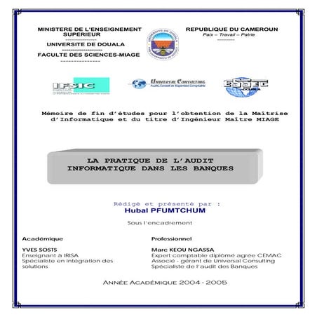 DEMARCHE AUDIT INFORMATIQUE DANS UNE BANQUE - RAPPORT DE STAGE