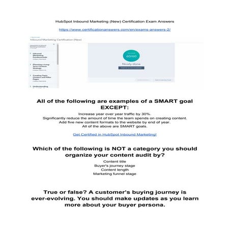 Hubspot inbound marketing (new) certification exam answers pdf download 2018