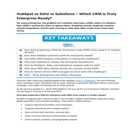 HubSpot vs Zoho vs Salesforce – Which CRM Is Truly Enterprise-Ready?