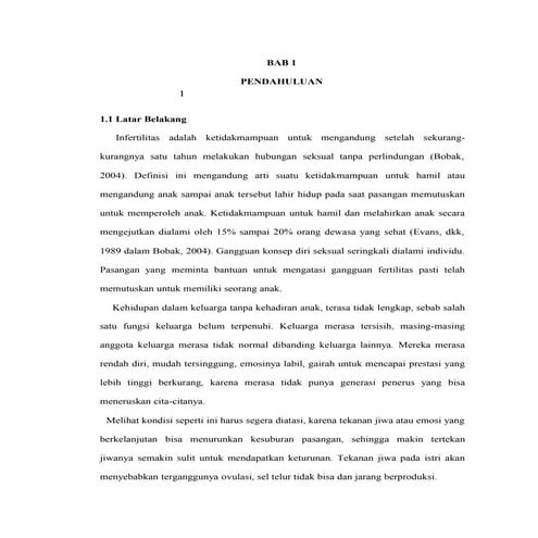 Hubungan antara infertilitas dengan tingkat depresi pada wanita infertilitas ...