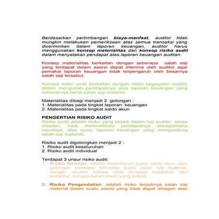 Hubungan antara  materialitas, risiko audit dan  bukti audit