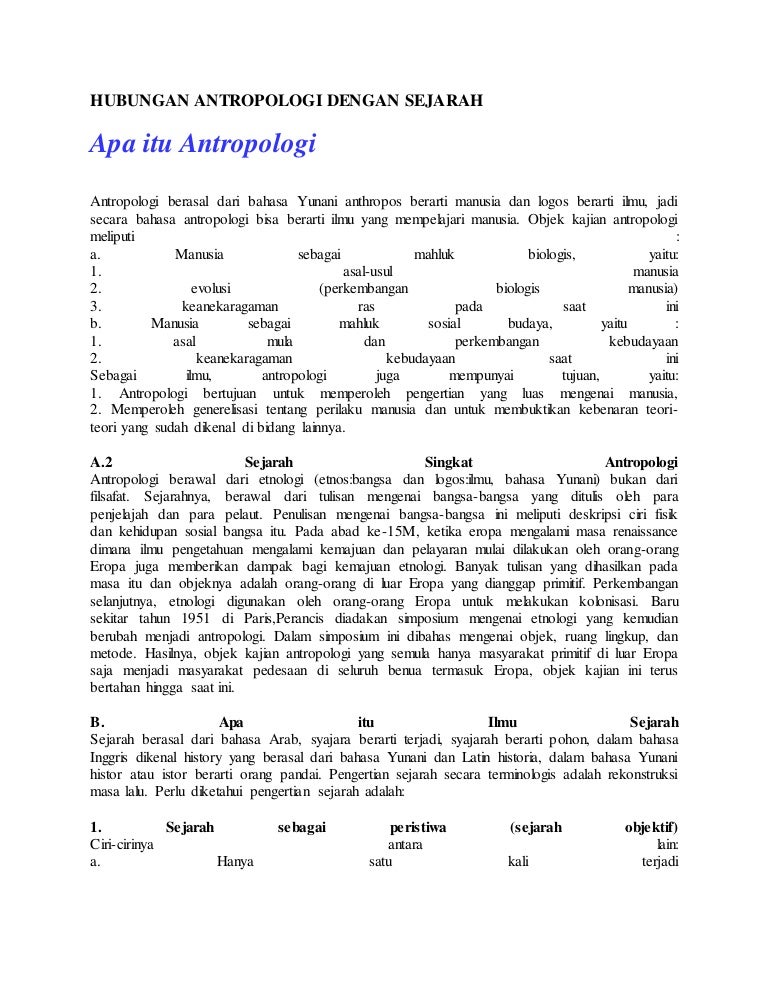 Hubungan Antropologi Dengan Sejarah