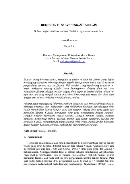 Hubungan filsafat dengan ilmu  lain