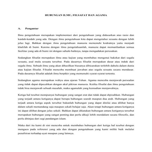 Hubungan ilmu, agama dn filsafat