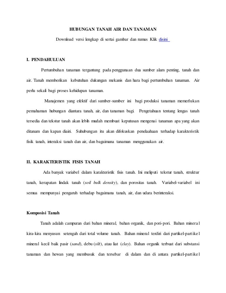 Hubungan Tanah Air Dan Tanaman