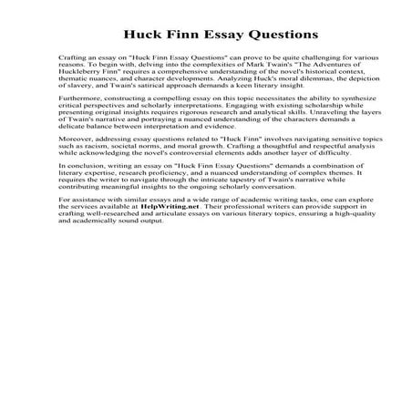 Huck Finn Essay Questions. Hallmark University