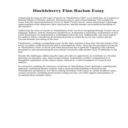 Huckleberry Finn Racism Essay. Sofia University
