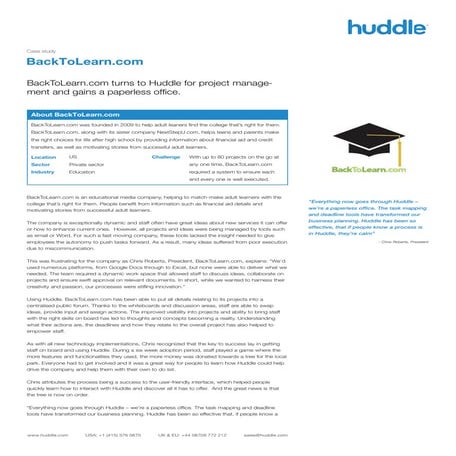 BackToLearn.com turns to Huddle for project management and gains a paperless ...