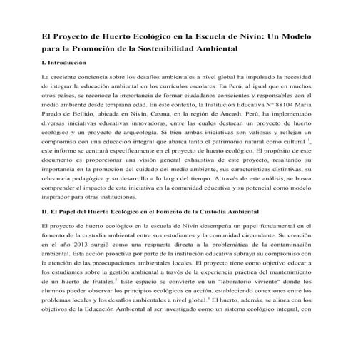 Proyecto Huerto Ecológico en Escuela de Nivín, Casma, Perú