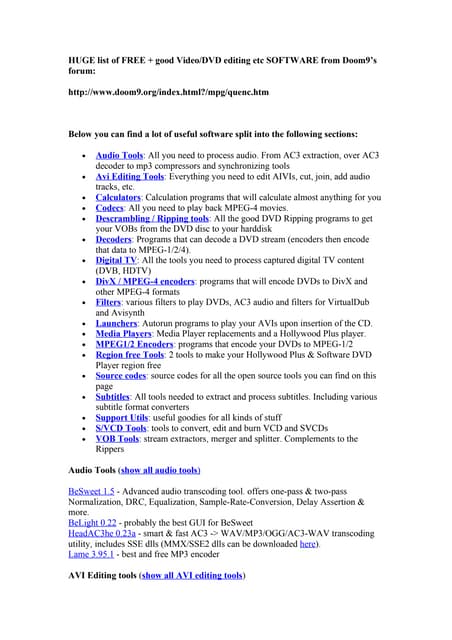 Huge list of free video dvd programs