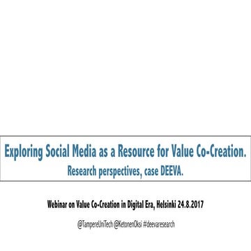 Exploring Social Media as a Resource for Value Co-Creation. Research perspect...
