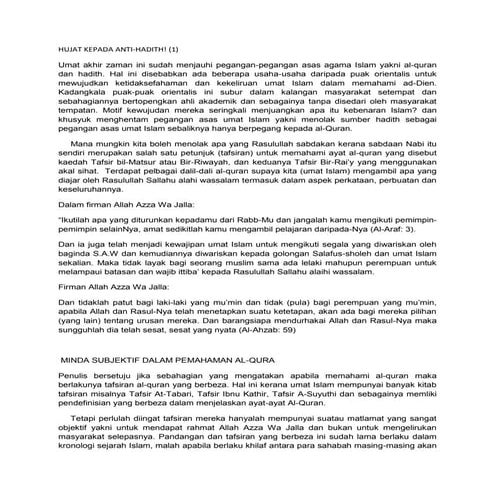 Gerakan anti hadith & kesannya kepada masyarakat islam | PPTX