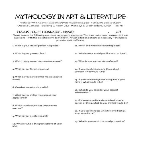 Hum2310 sp2015 proust questionnaire