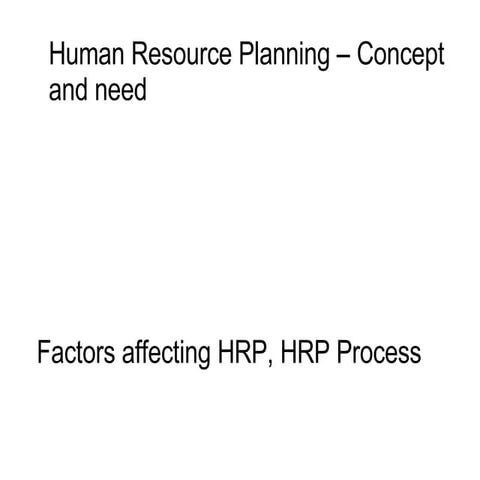 Human Resource Planning – Concept And Need. Factors Affecting Hrp, Hrp Proces...