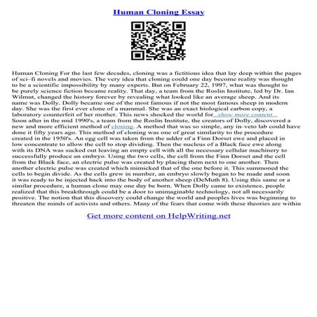 Human Cloning Essay | PDF