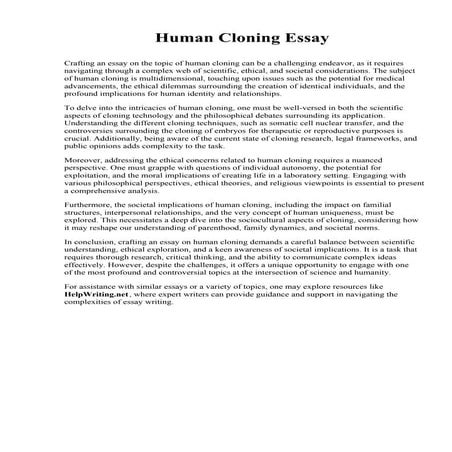 Human Cloning Essay. Professional Skills Institute | PDF