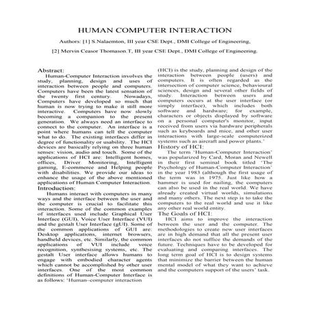 A paper on HCI by Nalaemton and Mervin