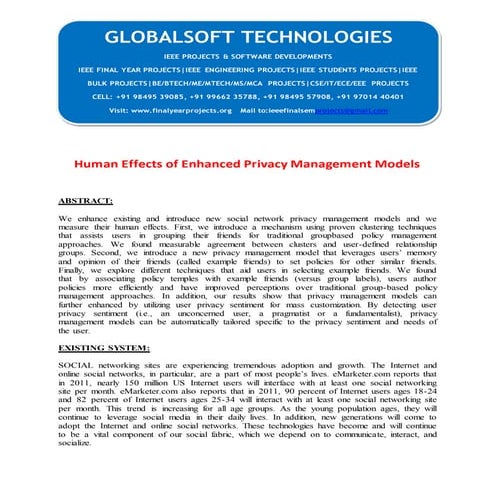 IEEE 2014 JAVA NETWORK SECURITY PROJECTS Human effects of enhanced privacy ma...
