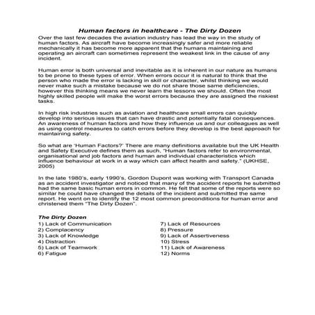 Human factors and the dirty dozen