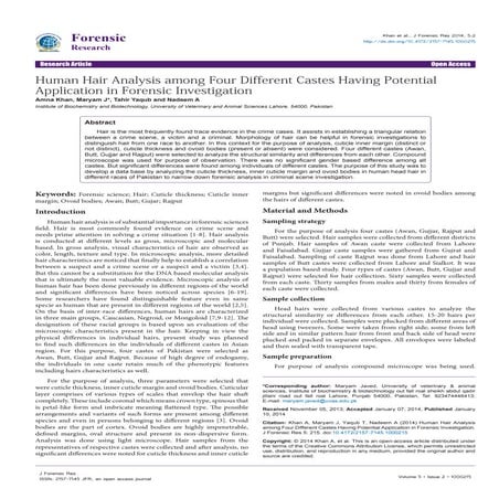 Human hair analysis among four different castes having potential a ...