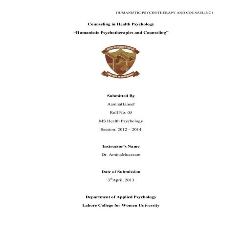 Humanisitc psychotherapy and counseling