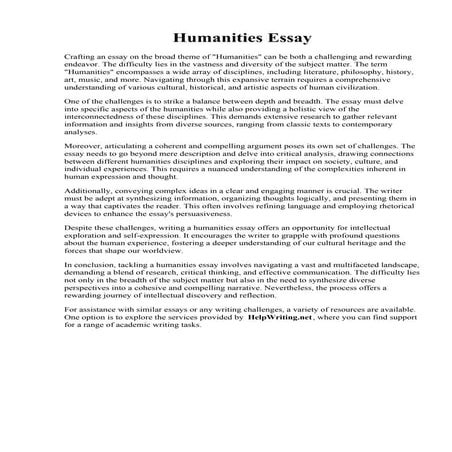 Humanities Essay. HUMANITIES ESSAY CHECKLIST