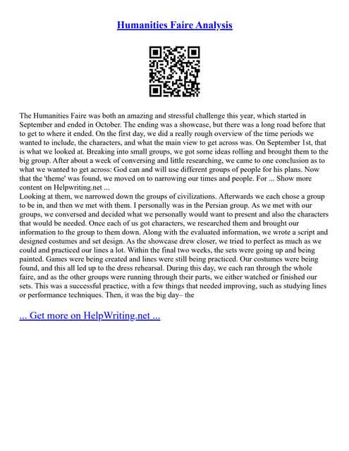 Humanities Faire Analysis
