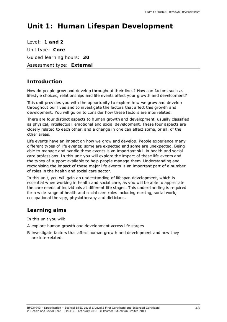 Human Lifespan Development Specification