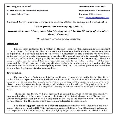 Human resource management and its alignment to the strategy of  a future grou...