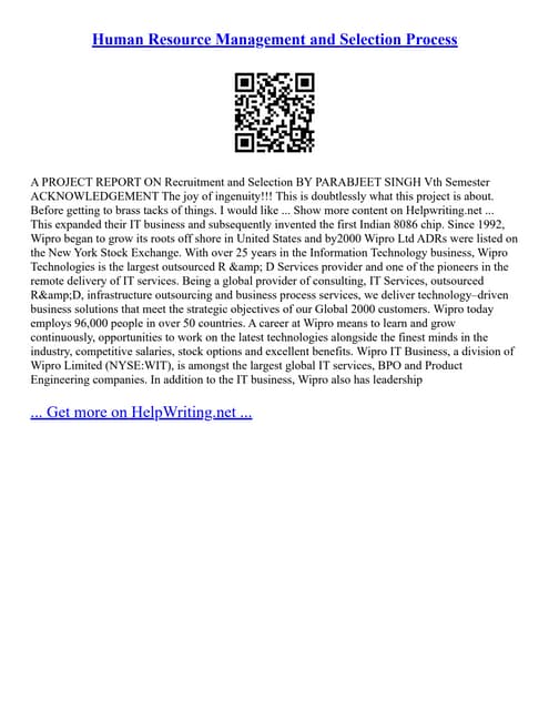 Human Resource Management And Selection Process